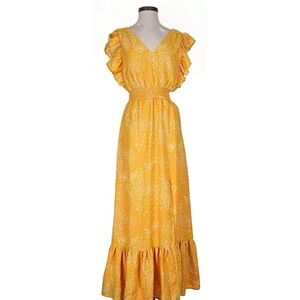 Express Yellow Gold Floral Patterned Maxi Dress w/ Flutter Sleeves- XS